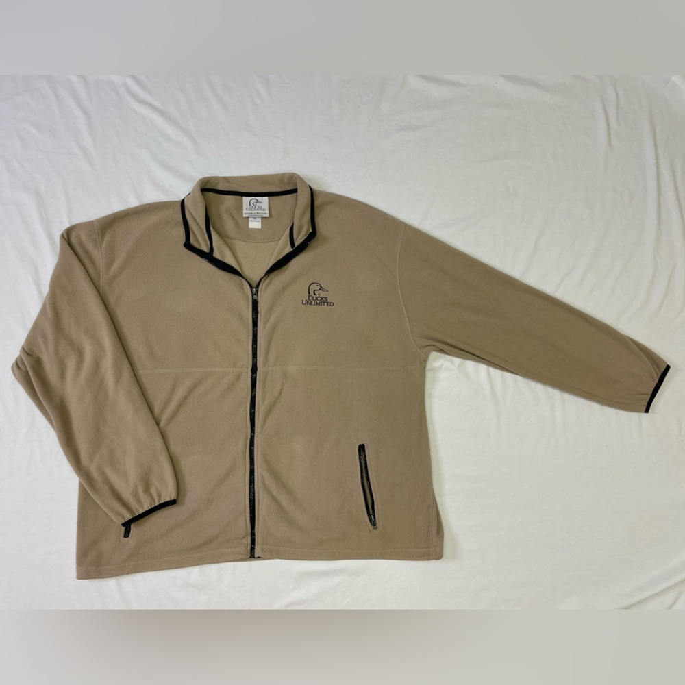 Ducks Unlimited Mens Fleece Jacket Full Zip Beige Size 3XL